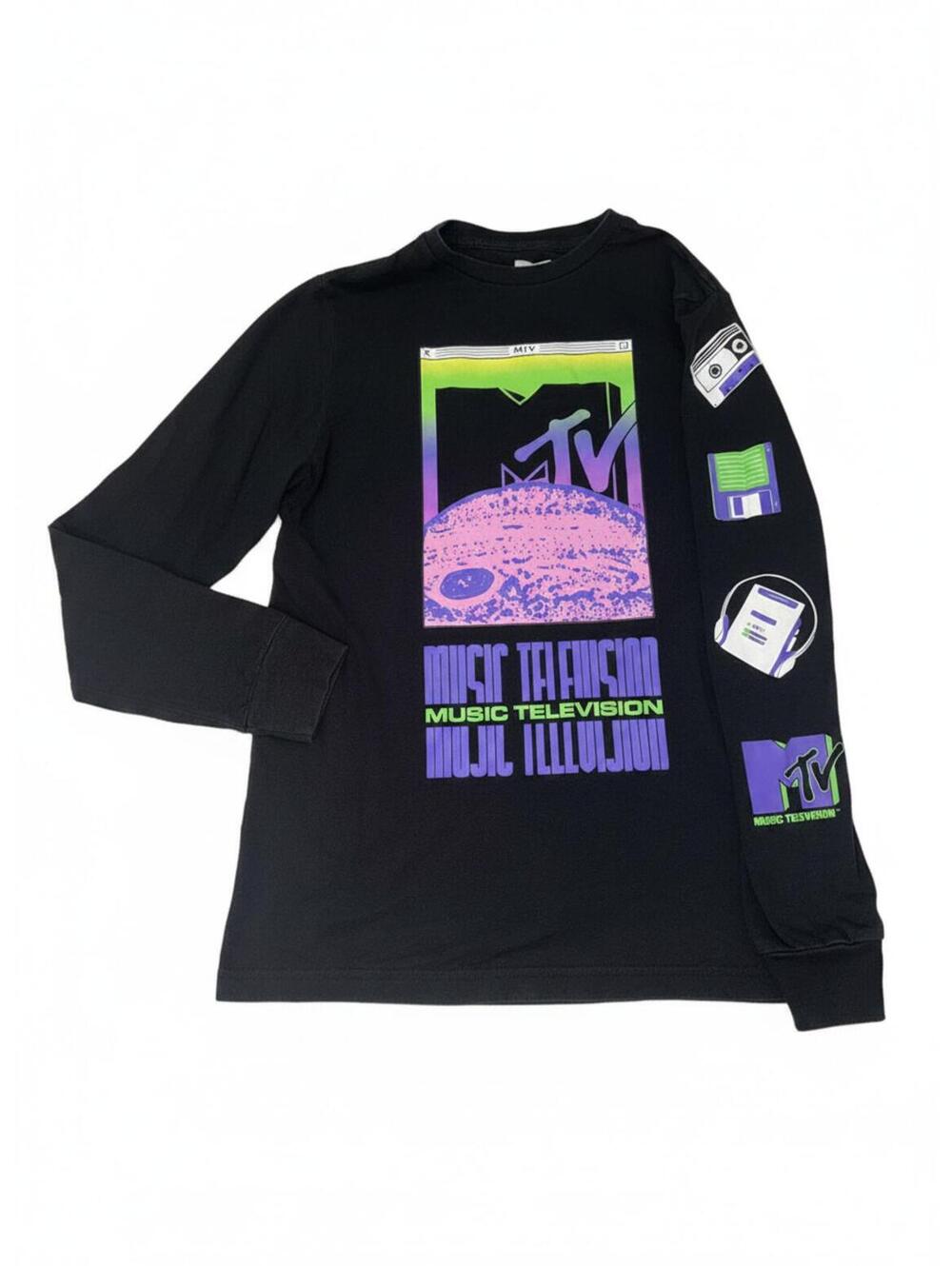 MTV Music Television Long Sleeve Black Graphic Tee